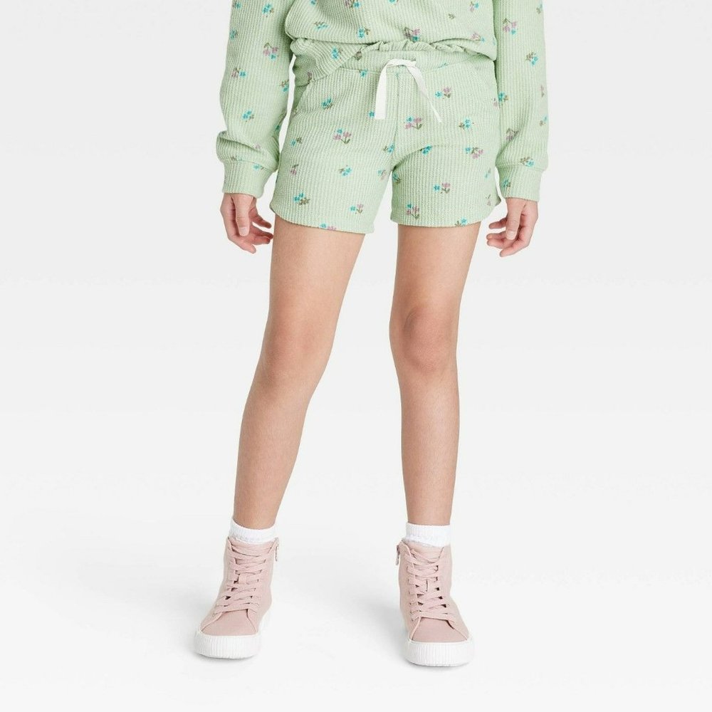 Girls' Waffle Paper Bag Shorts Cat & Jack Sage Green Medium